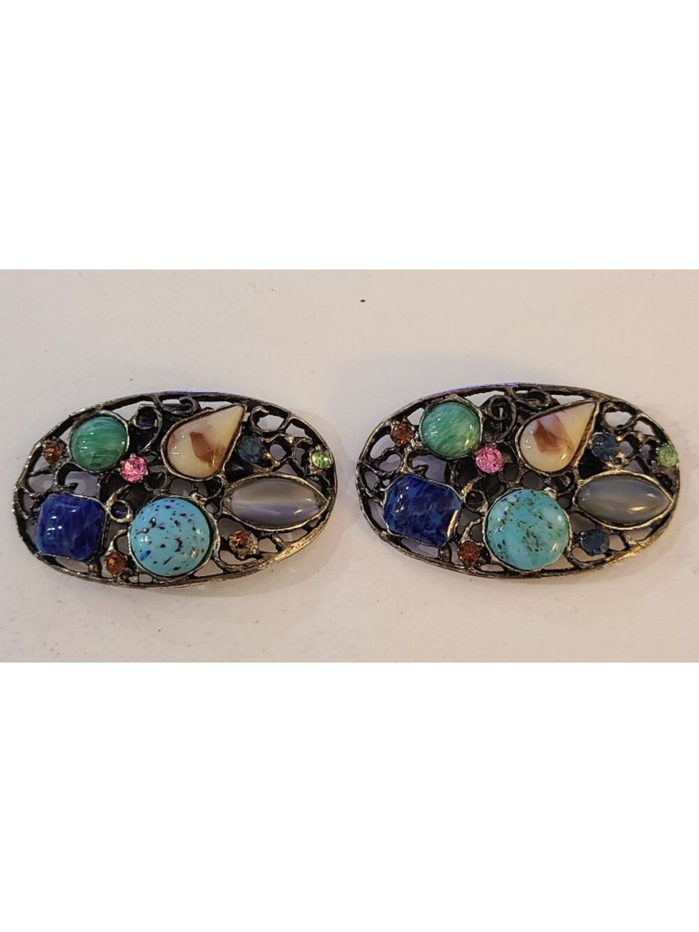 Vintage Musi Multi-Stone Filigree Shoe Clips Turquoise Agate Lapis & more